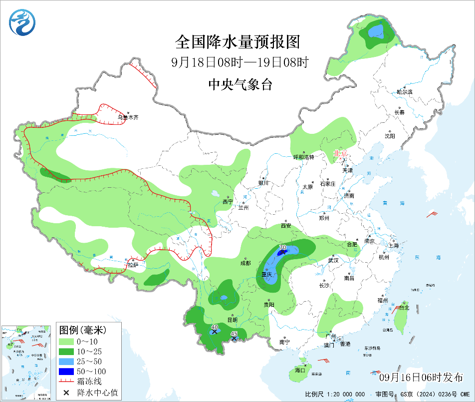 华西雨水连绵贵州重庆湖北等地有中到大雨局地暴雨预报图