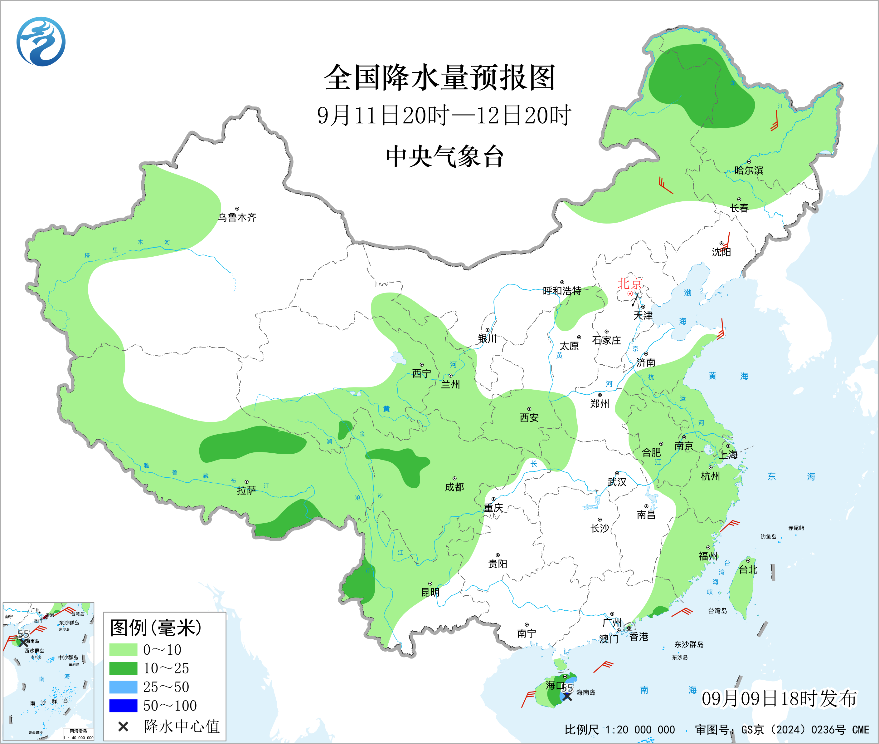 全国降水量预报图