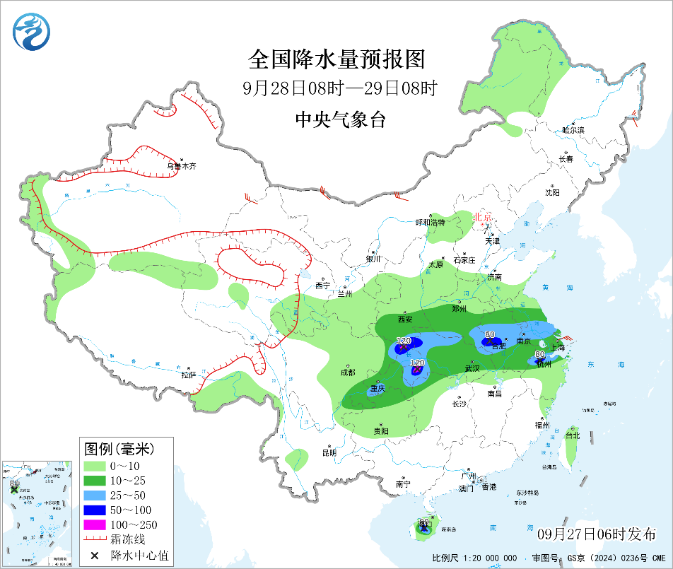 华西至江淮多雨南方有高温北方将受冷空气影响预报图