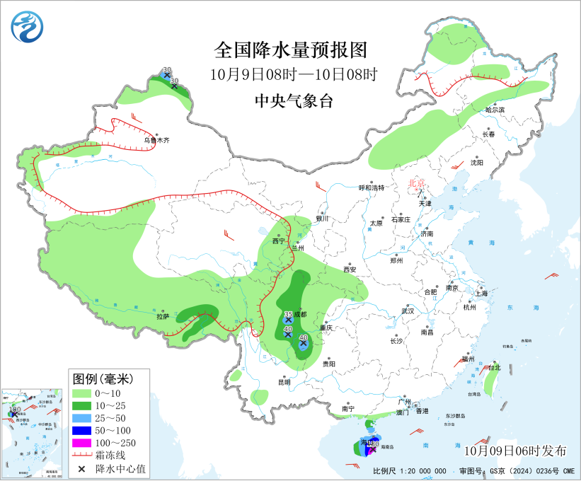 海南岛强降雨还将持续华西地区多阴雨预报图