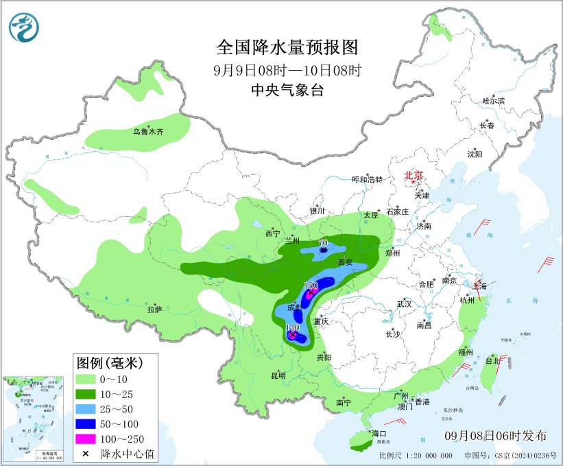 北方降温又降雨甘肃陕西四川等地雨势较强预报图