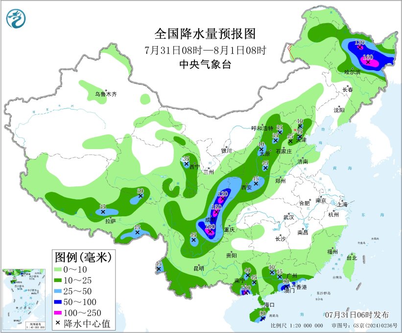 四川盆地及西北地区东部有较强降水黑龙江内蒙古警惕预报图