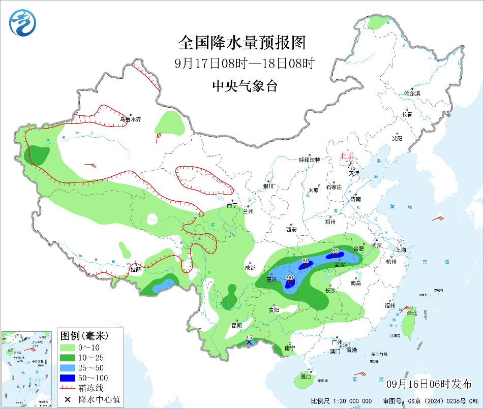 华西雨水连绵贵州重庆湖北等地有中到大雨局地暴雨预报图