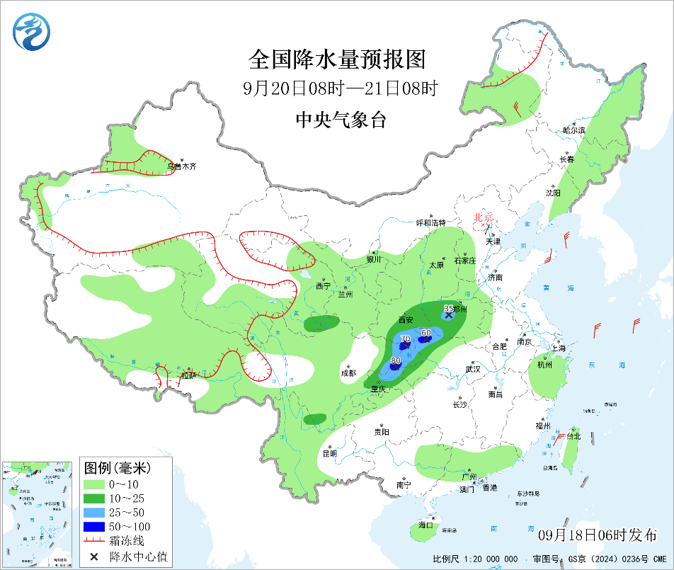 四川东部重庆降雨有所增强内蒙古及东北等地气温将明预报图