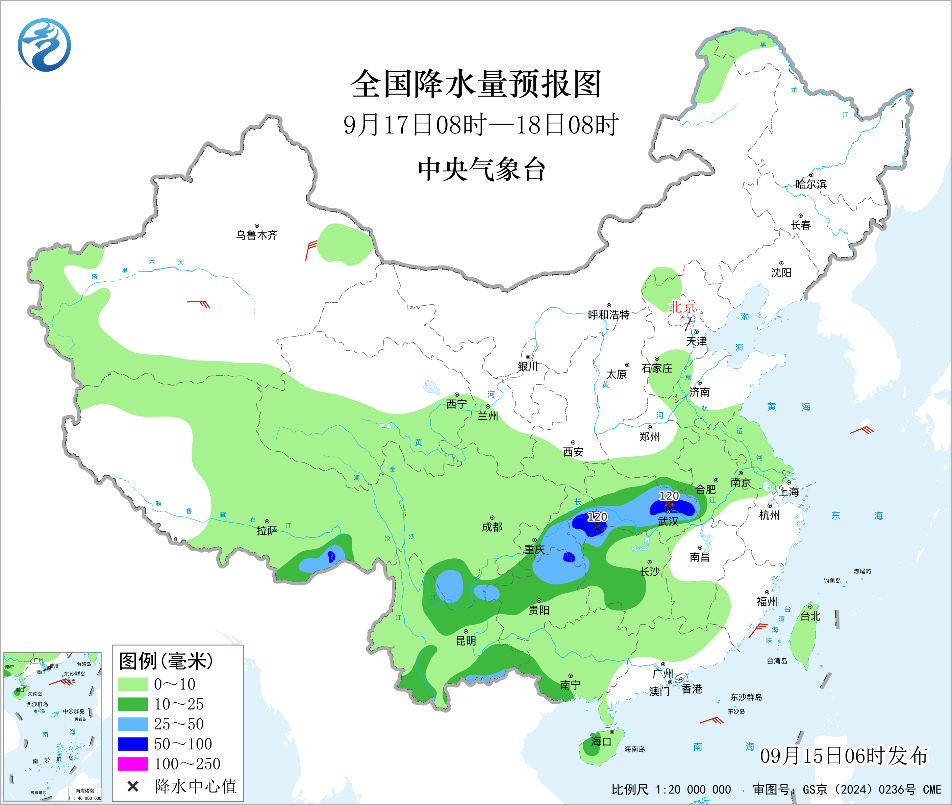 今天起海南降雨明显减弱华西秋雨发展增强预报图