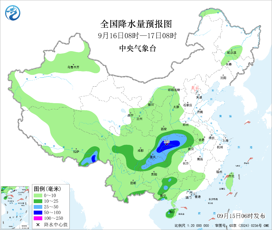 今天起海南降雨明显减弱华西秋雨发展增强预报图