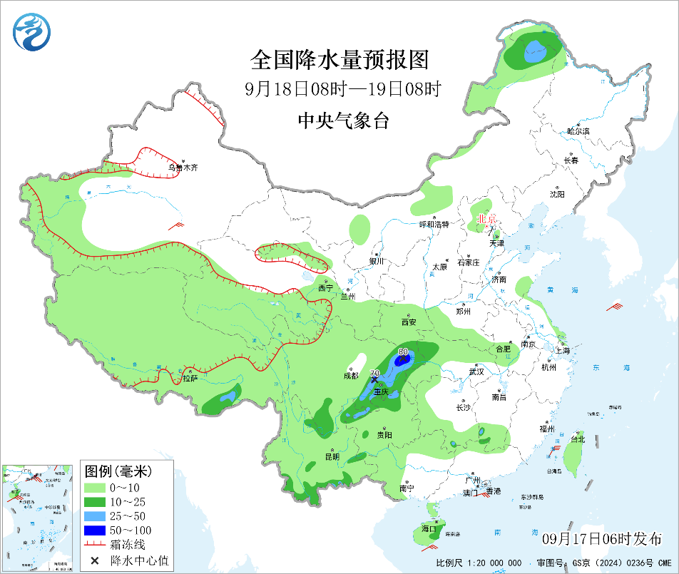 未来十天华西多降雨内蒙古及东北将受冷空气影响预报图
