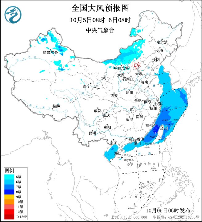 冷空气南下全国大部地区雨歇转晴东部海区风力较强预报图