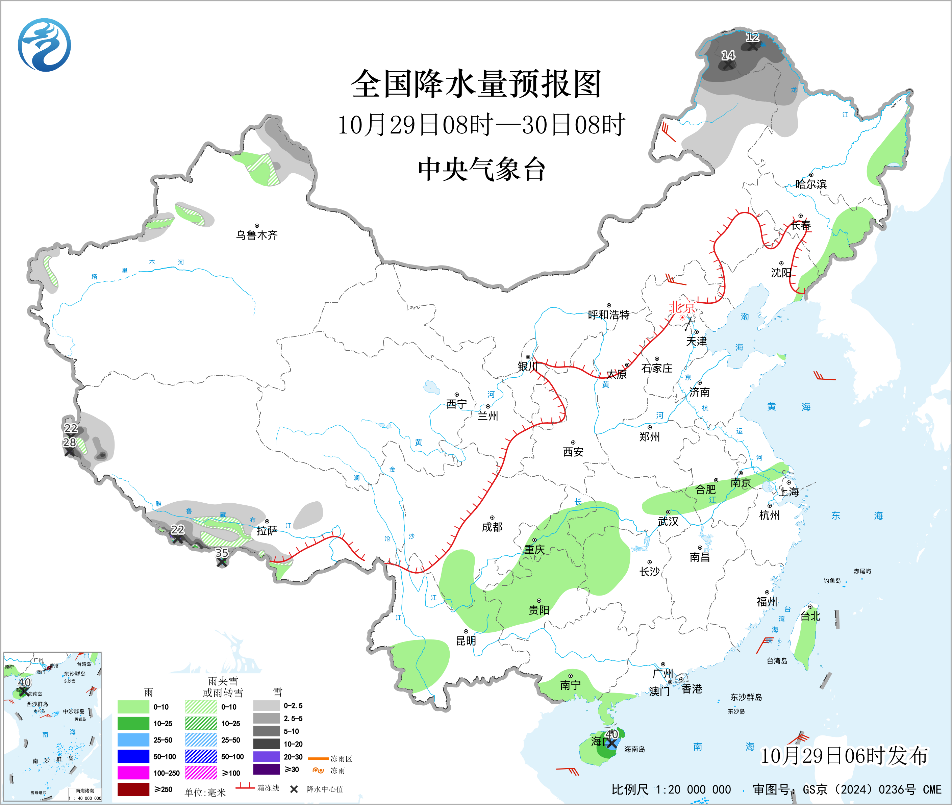 东北华北内蒙古中东部气温将再度下跌西藏南部有强雨预报图