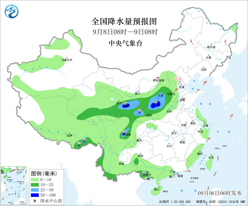 未来三天西北地区华北内蒙古等地有明显降水降温过程预报图