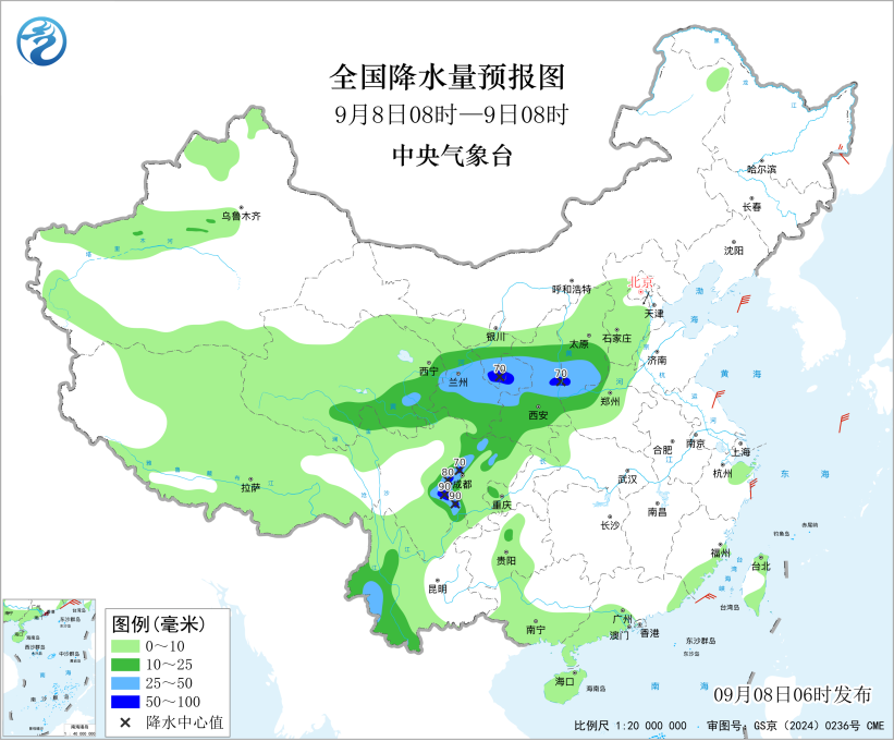 北方降温又降雨甘肃陕西四川等地雨势较强预报图