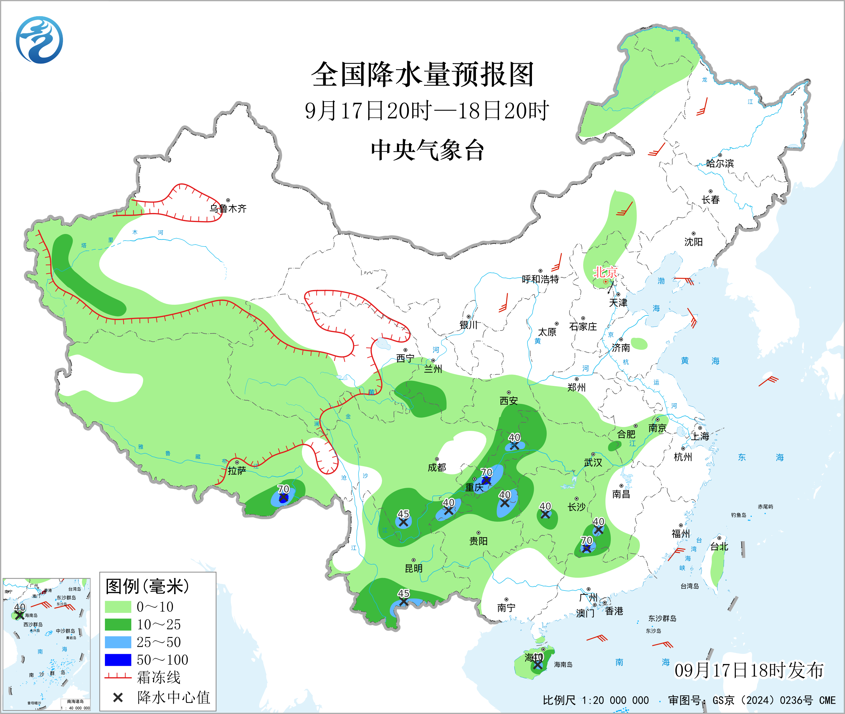 全国降水量预报图