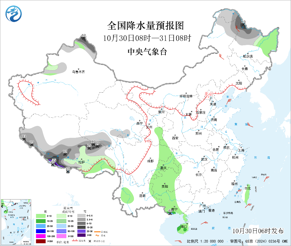 冷空气接连影响我国西藏南部雨雪天气持续预报图