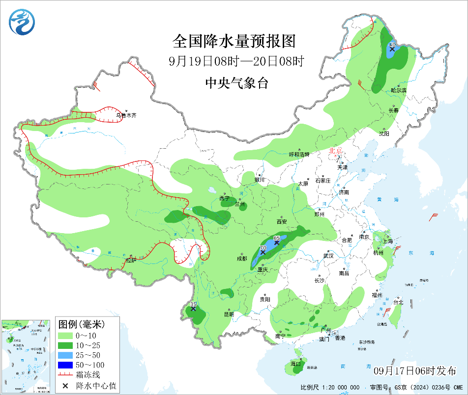 未来十天华西多降雨内蒙古及东北将受冷空气影响预报图