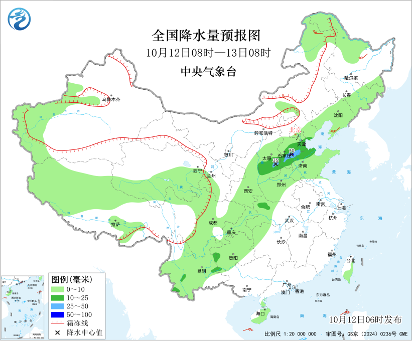 冷空气继续影响北方明日起南方有较强降雨过程预报图