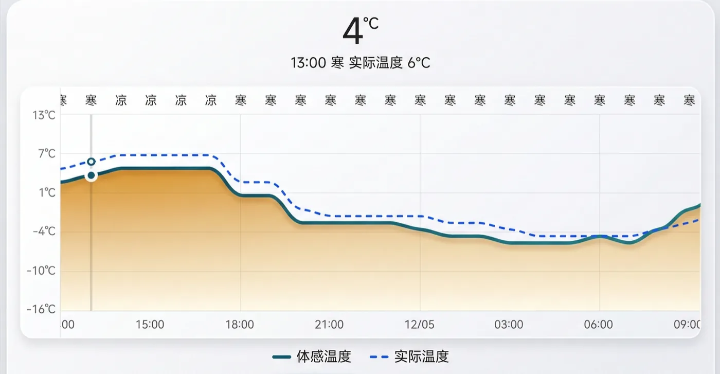 华风爱科 hourly 逐小时预报 PC 端 24 小时温降曲线示例