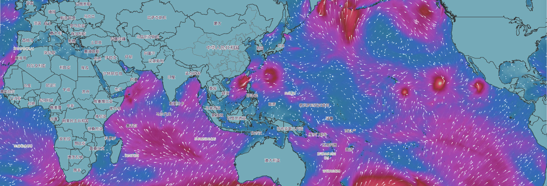 Global wave height and ocean current map